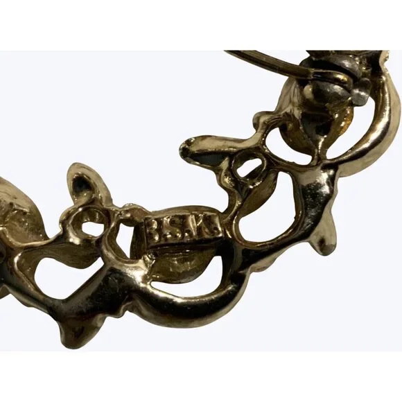 Vintage BSK Round Silver-Toned Brooch With Green Blue Rhinestones - Picture 13 of 13